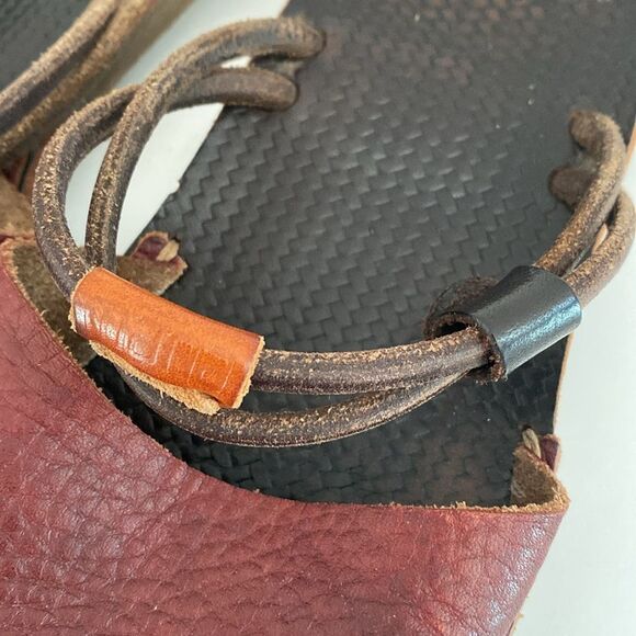 Mana Burgundy Leather Slip-On Straps Sandals sz 7.5 Cottage Boho - Picture 5 of 10